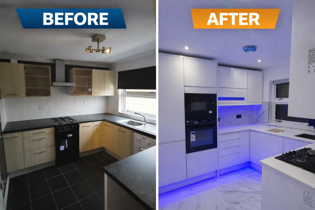 Kitchen refurbishment before and after Welwyn Garden City